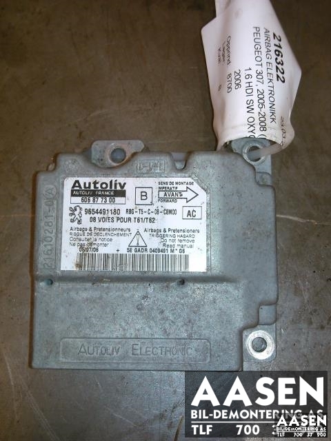 Airbag elektronikk til Peugeot 307, 2005-2008 (Fase 2)  (AUTOLIV|9654491180)