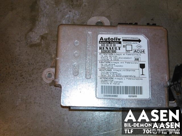 Airbag elektronikk til Renault Megane, 2003-2005 (Type II, Fase 1)  (AUTOLIV|8200307800)