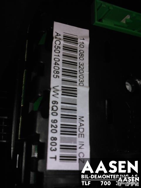 Instrumentpanel til VW Polo 2005-2009 (Type IV, Fase 2)  (6Q0920803T|)