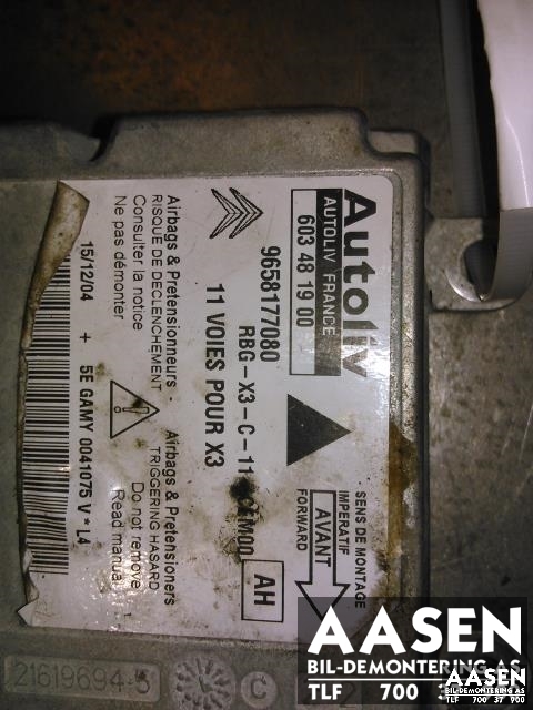 Airbag elektronikk til Citroën C5 2005-2008 (Type I, Fase 2)  (AUTOLIV|9658177080|)