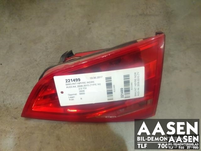 Baklykt høyre indre til Audi A4, 2007-2014 (Type IV) (B8) (B8) (8K5 945 094 D)