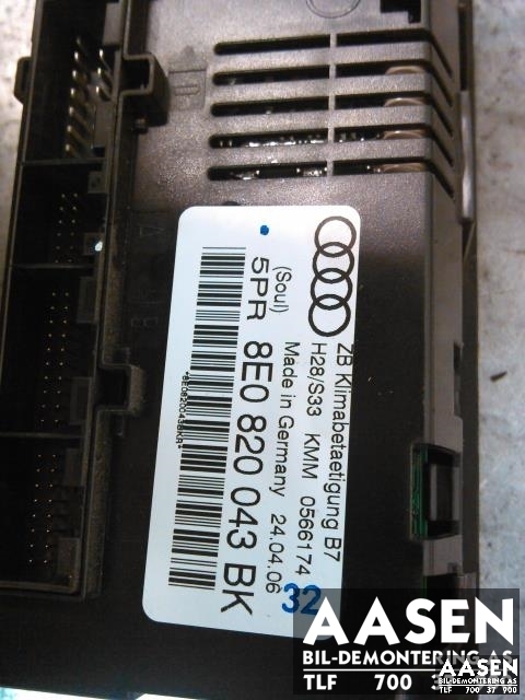 Varmeapparat betjening til Audi A4 2004-2008 (Type III) (B7) (B7) (8E0820043BK|)