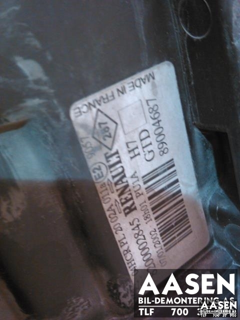 Frontlykt venstre halogen til Renault Laguna 2001-2005 (Type II, Fase 1)  (8200002845|)