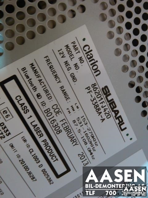 Bilstereo til Subaru XV 2012-2017 (Type I)  (CLARION|86201FJ420|)