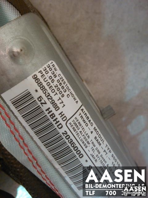 Airbag gardin venstre til Peugeot 308 2007-2011 (Type I, Fase 1)  (TRW|9688532980|)