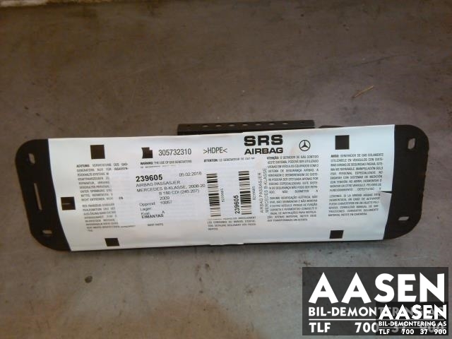Airbag passasjer til Mercedes B-Klasse, 2008-2011 (Fase 2) (W245) (W245) (1698600005)