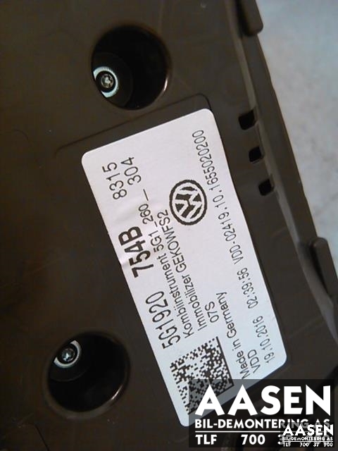 Instrumentpanel til VW Golf VII 2012-2017 (Fase 1)  (5G1920754B|)