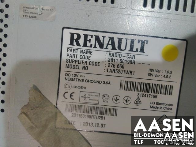 Bilstereo, med DAB til Renault Captur 2013-2020 (Type I) (281150198R|)