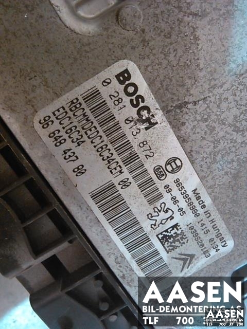 Styreenhet motor til Peugeot Partner 2008-2015 (Type II, Fase 1)  (BOSCH|9664843780|0281013872|)
