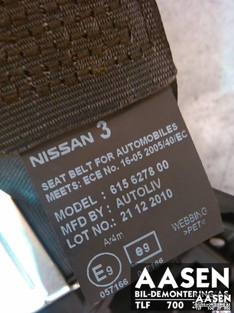 Sikkerhetsbelte bak høyre til Nissan NV200 2010-2019  (AUTOLIV|615627800|)