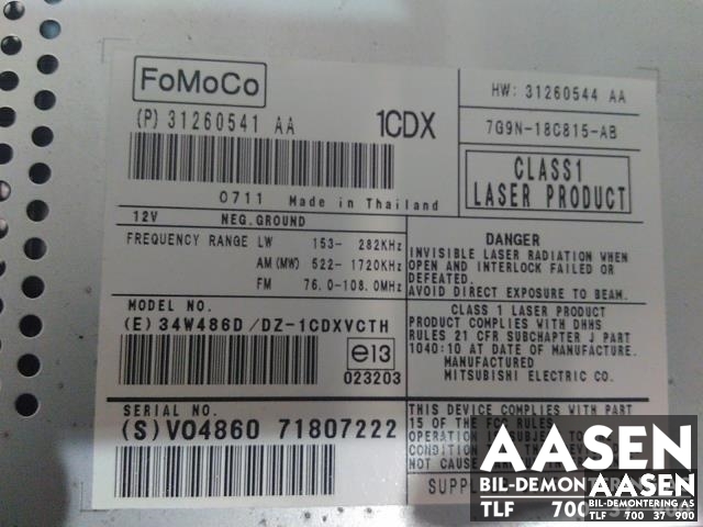 Bilstereo til Volvo V70 2007-2013 (Type III, Fase 1) (31260541AA|)