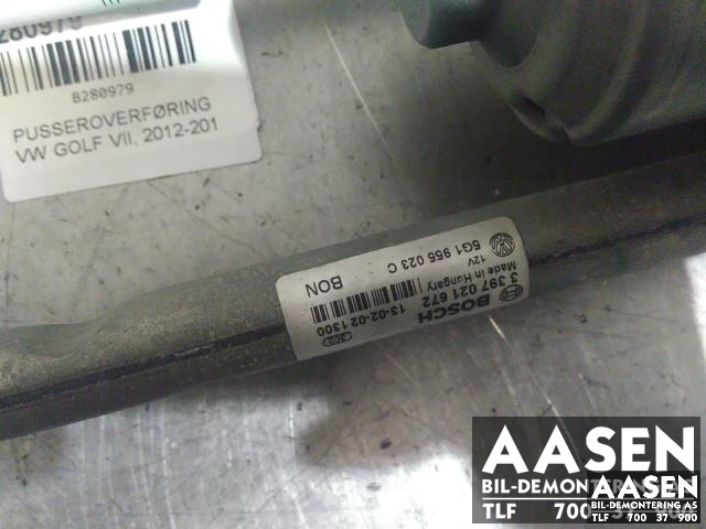 Viskermotor frontrute komplett m/overføring til VW Golf VII 2012-2017 (Fase 1)  (BOSCH|5G1955023C|3397021672|)