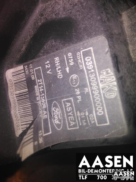 Frontlykt høyre halogen til Ford Transit Connect 2003-2009 (Type I, Fase 1)  (MAKO|2T14-13006-AE|1346497|)