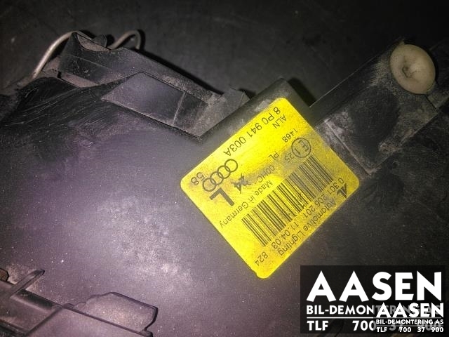 Frontlykt venstre halogen til Audi A3 2003-2008 (Type II, Fase 1)  (AL|8P0 941 003 A|)