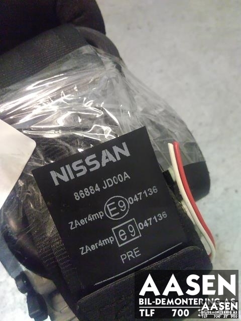 Sikkerhetsbelte foran høyre til Nissan Qashqai 2007-2010 (Type I, Fase 1)  (86884 JD00A|)