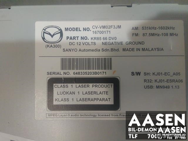 Bilstereo til Mazda CX-5 2012-2017 (Type I) (SANYO|KR8566DV0|)