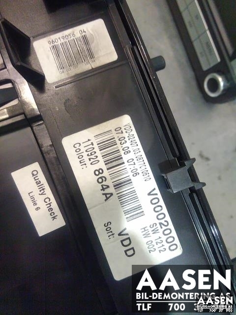 Instrumentpanel til VW Touran 2007-2010 (Type I, Fase 2)  (SIEMENS|1T0920864A|)
