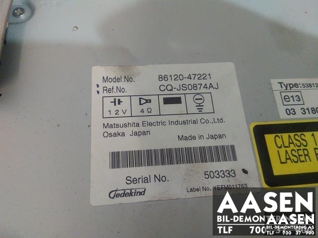 Bilstereo til Toyota Prius 2004-2009 (Type II) (COMBI) (COMBI) (MATSUSHITA|86120-47221|)