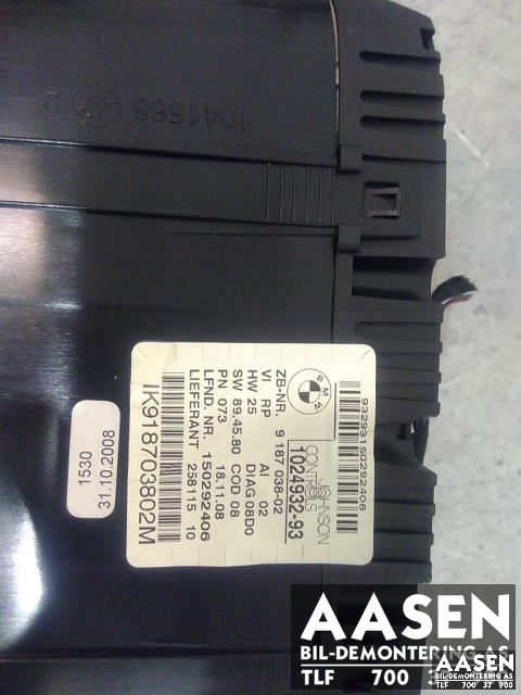 Instrumentpanel til BMW 1-Serie 2004-2011 (E81/E82/E87/E88) (E81/E82/E87/E88) (JOHNSON CONTROLS|9187038-02|)