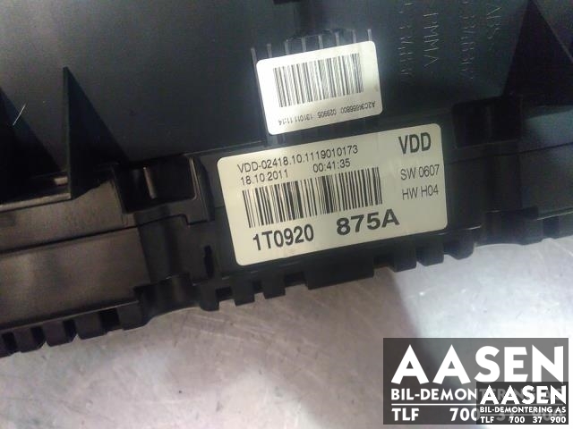 Instrumentpanel til VW Touran 2010-2015 (Type I, Fase 3) (1T0920875A|)