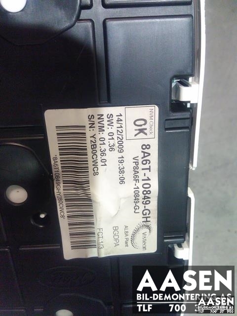 Instrumentpanel til Ford Fiesta 2008-2012 (Type VI, Fase 1)  (8A6T-10849-GH|)