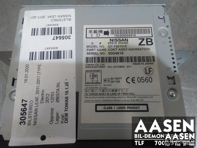 Bilstereo til Nissan Leaf 2011-2017 (Type I)  (CLARION|25915 3ND0E|)