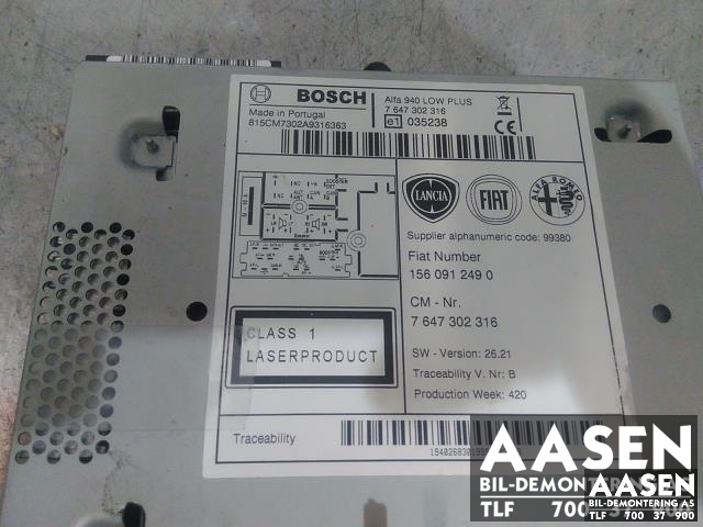 Bilstereo til Alfa Romeo Giulietta 2010-2018  (BOSCH|156091249|)