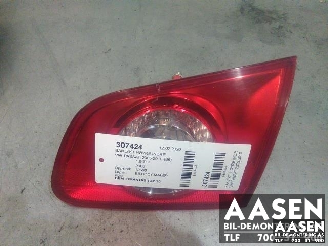 Baklykt høyre indre til VW Passat, 2005-2010 (B6) (B6) (3C9 945 094)