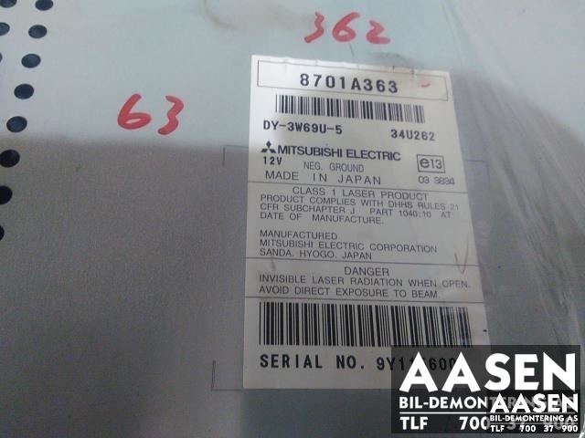 Bilstereo til Mitsubishi Outlander 2010-2012 (Type II, Fase 2)  (MITSUBISHI|8701A363|)