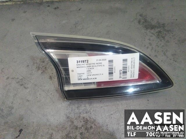 Baklykt venstre indre til Mazda 3 2009-2013 (Type II)