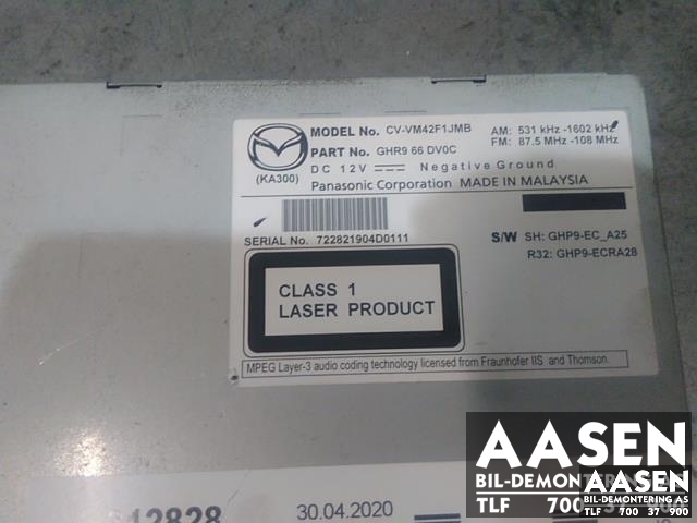 Bilstereo til Mazda 6 2013-2015 (Type III, Fase 1) (PANASONIC|GHR966DV0C|)