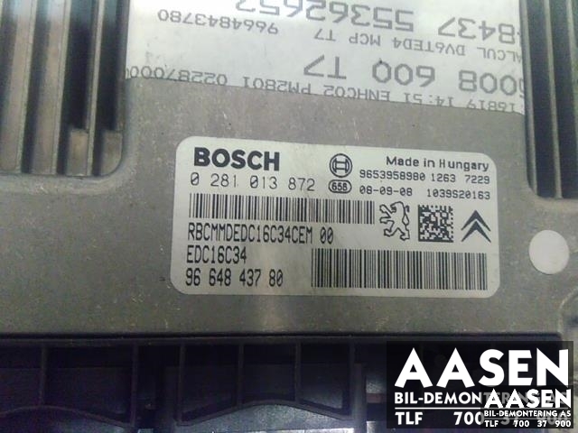 Styreenhet motor til Peugeot 308 2007-2011 (Type I, Fase 1)  (BOSCH|9664843780|0281013872|)