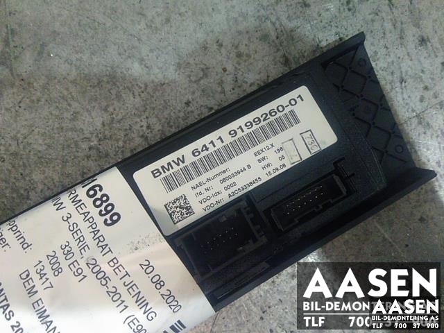 Varmeapparat betjening til BMW 3-Serie 2005-2011 (E90/E91/E92/E93) (E90/E91/E92/E93) (64 11 9 199 260|)