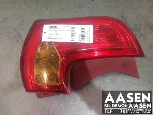 Baklykt høyre til Kia Picanto 2011-2017 (Type II)