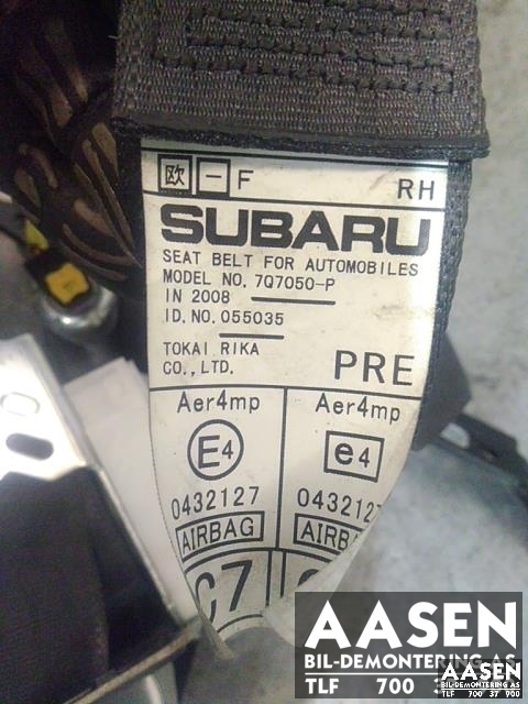 Sikkerhetsbelte foran høyre til Subaru Legacy 2007-2009 (Type IV, Fase 2)  (7Q7050-P|)