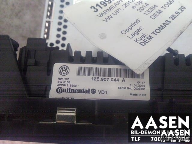 Varmeapparat betjening til VW E-Up 2013-2019  (CONTINENTAL|12E907044A|)