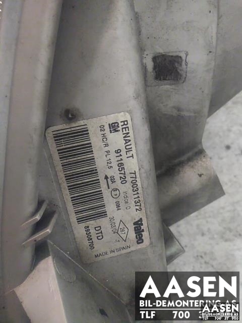 Frontlykt høyre halogen til Renault Trafic 2001-2006  (VALEO|7700311372|)