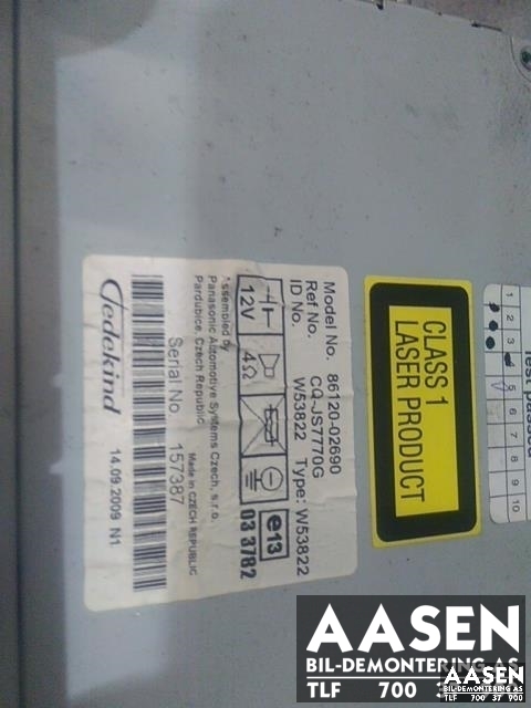 Bilstereo til Toyota Corolla 2007-2013  (PANASONIC|86120-02690|)