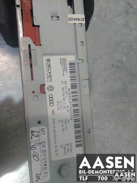 Bilstereo DVD-plate til Audi A6, Allroad 2006-2008 (Type II, Fase 1) (C6) (C6) (BECKER|4E0919887L|)