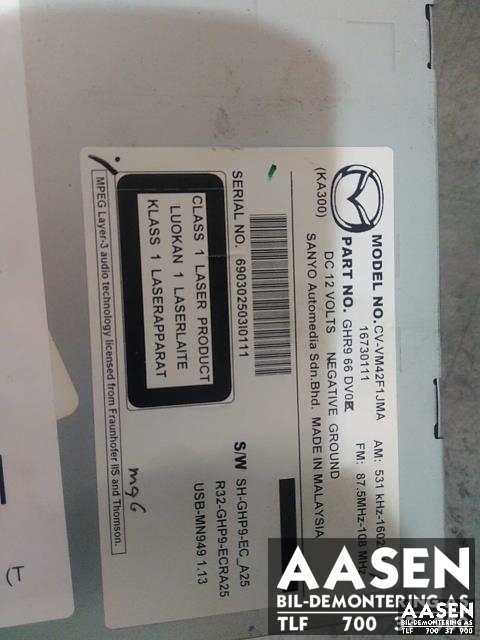 Bilstereo til Mazda 6 2013-2015 (Type III, Fase 1)  (SANYO|GHR966DVO|)