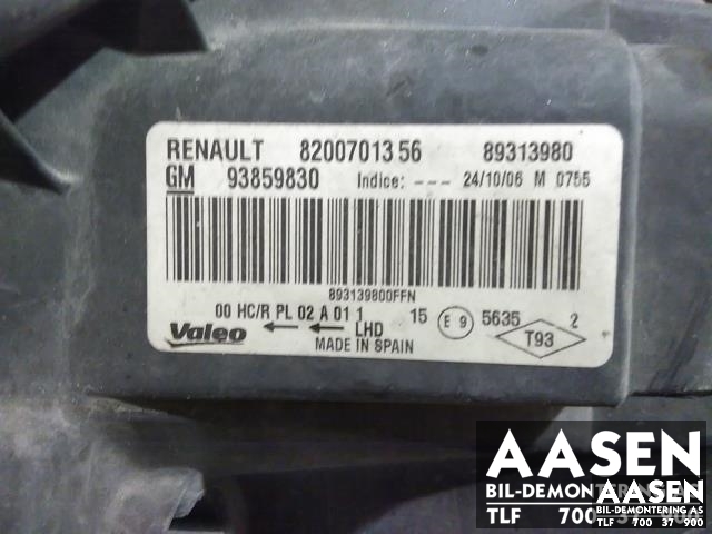Frontlykt høyre halogen til Opel Vivaro A 2006-2014  (93859830|)