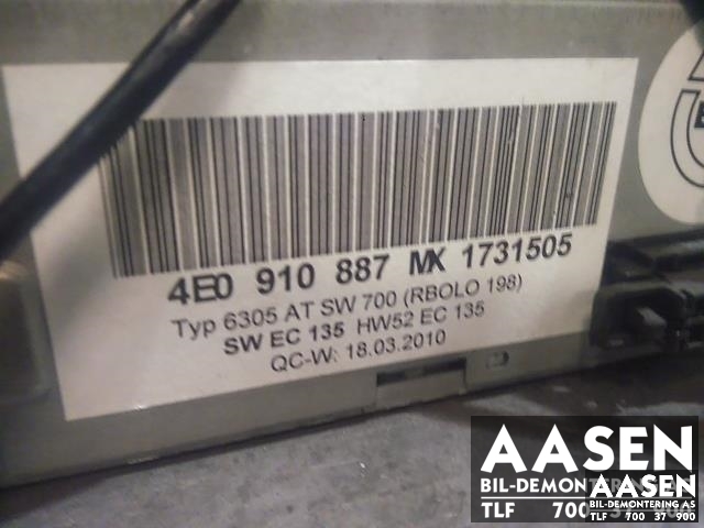 Bilstereo navigasjon spiller til Audi A6 2005-2008 (Type III, Fase 1) (C6) (C6) (4E0910887MX|)