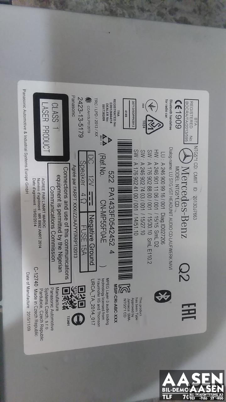 Bilstereo til Mercedes CLA 2013-2019 (C117) (C117) (A 246 900 99 16|)