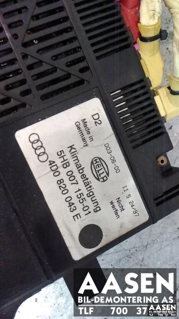 Varmeapparat betjening til Audi A8 1995-2002 (Type I)  (HELLA|4D0820043E|)