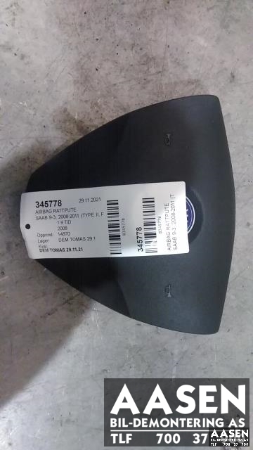 Airbag rattpute til Saab 9-3, 2008-2011 (Type II, Fase 2)