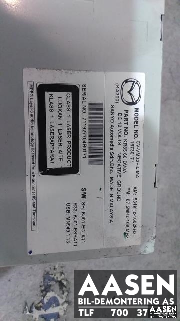 Bilstereo til Mazda CX-5 2012-2017 (Type I)  (KR8566DV0A|)