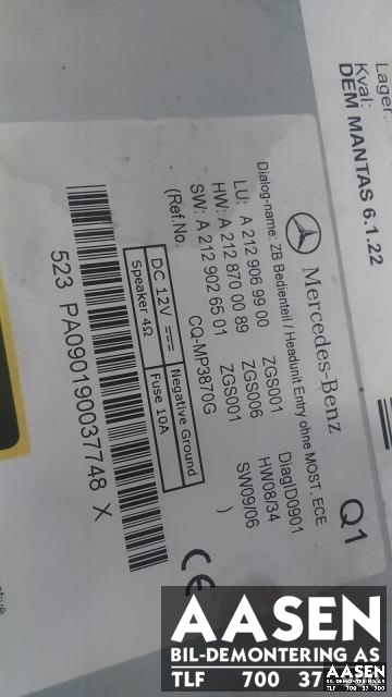 Bilstereo til Mercedes E-Klasse 2009-2013 (Fase 1) (W212) (W212) (PANASONIC|A2129069900|)