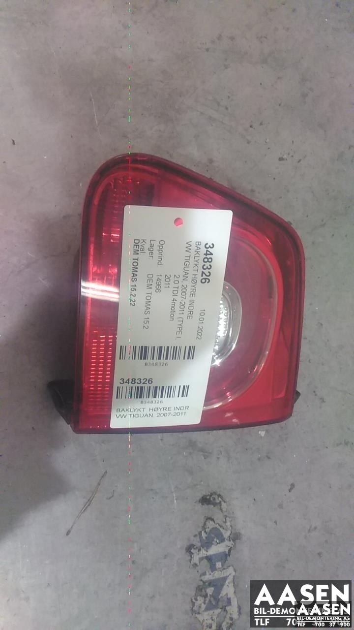 Baklykt høyre indre til VW Tiguan, 2007-2011 (Type I, Fase 1)  (5N0 945 094 B)