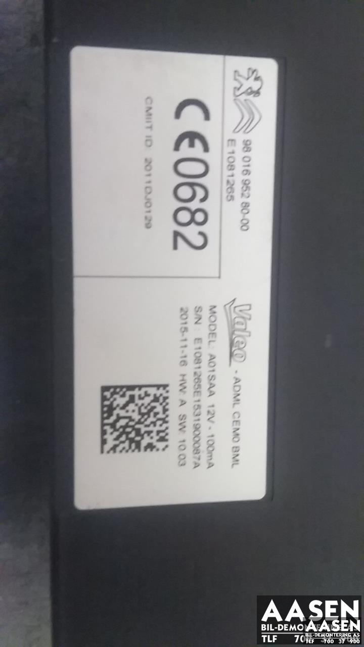 Styreenhet sentrallås til Peugeot 508 2014-2018 (Type I, Fase 2)  (VALEO|9801695280-00|)