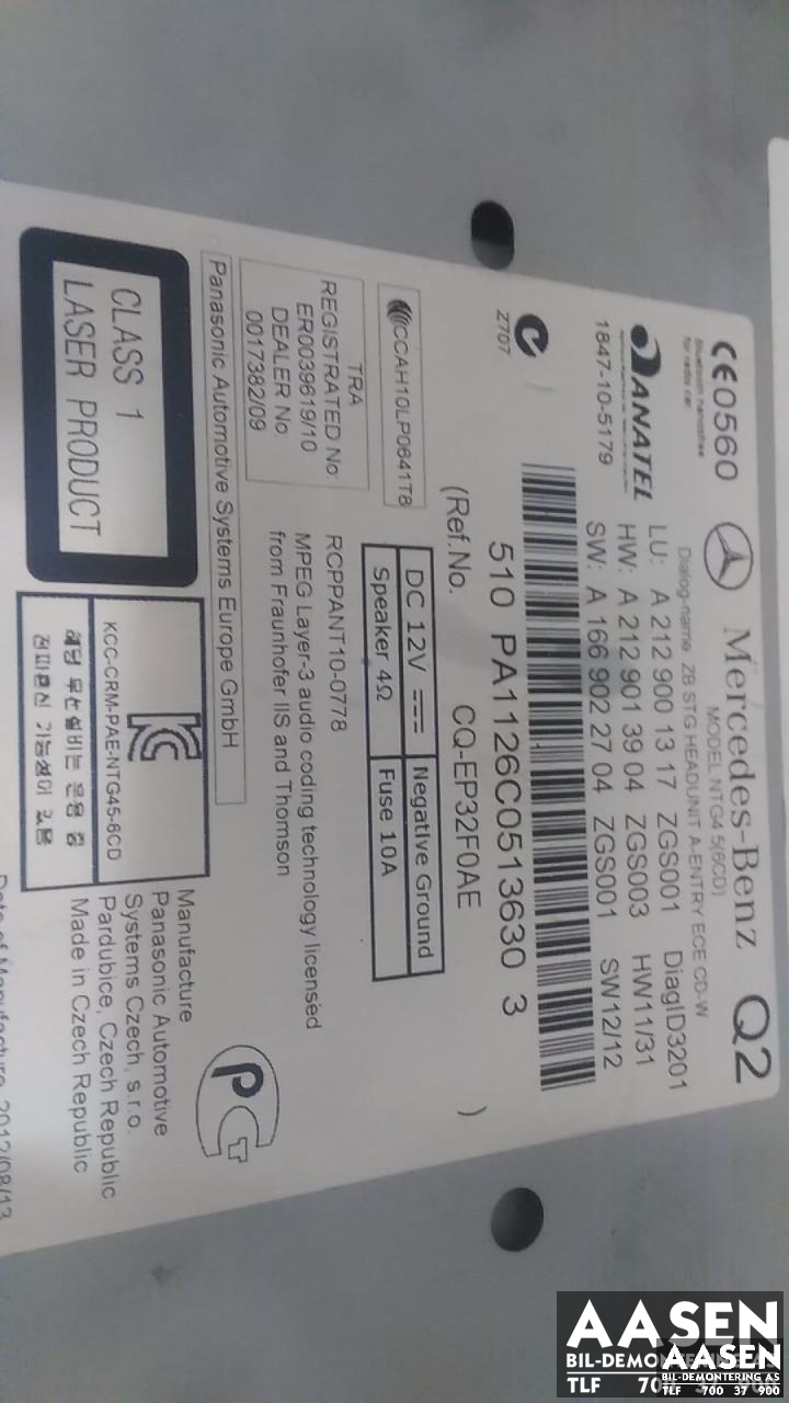Bilstereo til Mercedes E-Klasse 2009-2013 (Fase 1) (W212) (W212) (A2129001317|A2129013904|)